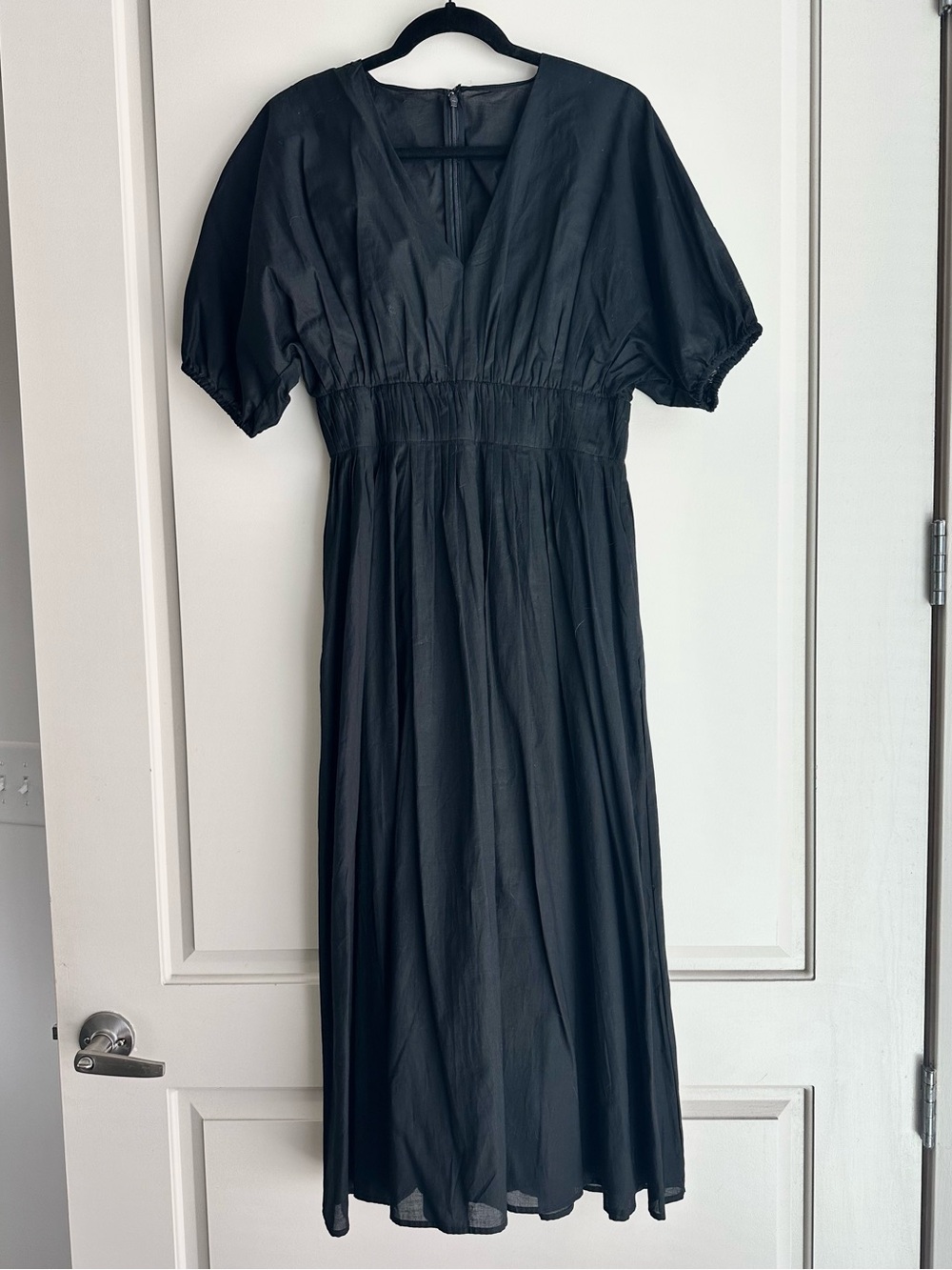 NWT Banana Republic Black Cotton Midi Dress Puff Sleeve XS